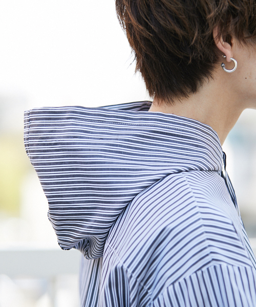 kutir（クティール）の「【ビッグシルエット】ストライプ フードシャツ