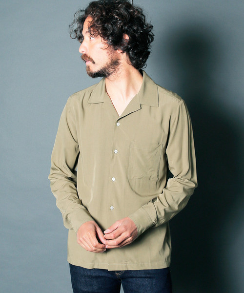 Magine（マージン）の「【Magine】RAYON OPEN COLLAR SHIRTS L/S:レーヨン オープンカラーシャツ（シャツ/ブラウス・メンズ・ブラック/ネイビー/ホワイト/チャコールグレー/ベージュ/オリーブ・46/44/48）」の6枚目の写真