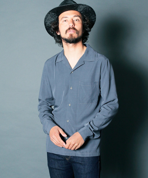 Magine（マージン）の「【Magine】RAYON OPEN COLLAR SHIRTS L/S:レーヨン オープンカラーシャツ（シャツ/ブラウス・メンズ・ブラック/ネイビー/ホワイト/チャコールグレー/ベージュ/オリーブ・46/44/48）」の4枚目の写真