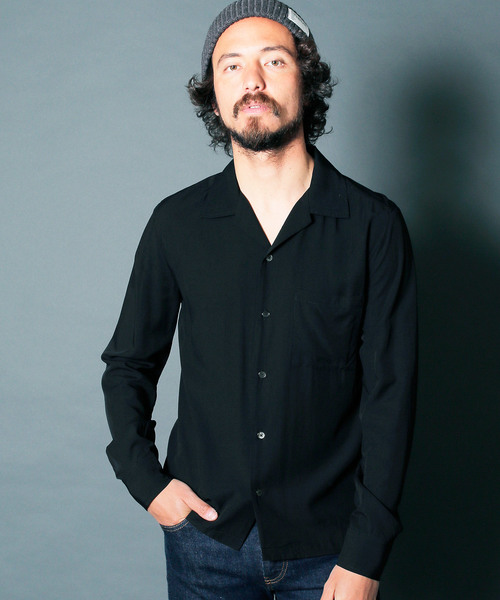 Magine（マージン）の「【Magine】RAYON OPEN COLLAR SHIRTS L/S:レーヨン オープンカラーシャツ（シャツ/ブラウス・メンズ・ブラック/ネイビー/ホワイト/チャコールグレー/ベージュ/オリーブ・46/44/48）」の3枚目の写真