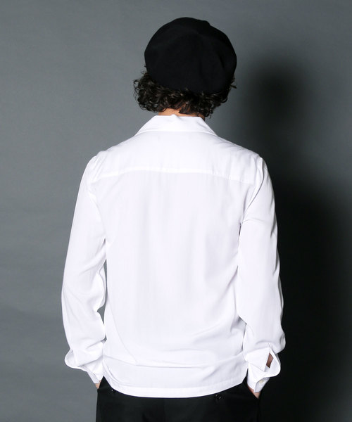 Magine（マージン）の「【Magine】RAYON OPEN COLLAR SHIRTS L/S:レーヨン オープンカラーシャツ（シャツ/ブラウス・メンズ・ブラック/ネイビー/ホワイト/チャコールグレー/ベージュ/オリーブ・46/44/48）」の10枚目の写真