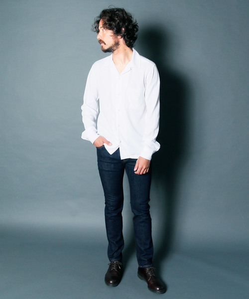 Magine（マージン）の「【Magine】RAYON OPEN COLLAR SHIRTS L/S:レーヨン オープンカラーシャツ（シャツ/ブラウス・メンズ・ブラック/ネイビー/ホワイト/チャコールグレー/ベージュ/オリーブ・46/44/48）」の12枚目の写真