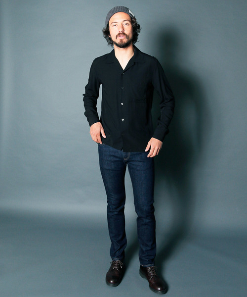 Magine（マージン）の「【Magine】RAYON OPEN COLLAR SHIRTS L/S:レーヨン オープンカラーシャツ（シャツ/ブラウス・メンズ・ブラック/ネイビー/ホワイト/チャコールグレー/ベージュ/オリーブ・46/44/48）」の13枚目の写真