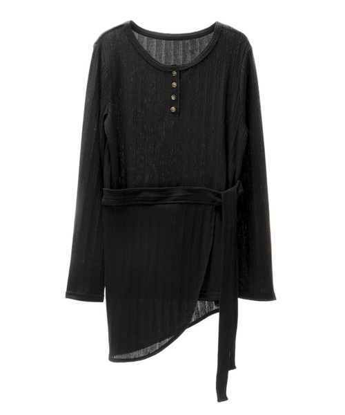 select MOCA（セレクトモカ）の「ヘンリーネックエプロンニットソープルオーバー（ニット/セーター・レディース・ブラック/ベージュ/ブラウン・FREE）」の6枚目の写真