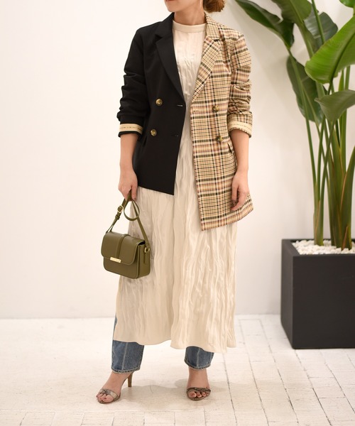 Eimee Law 袖口ロゴテープアシメチェックジャケット Mサイズ Eimee Law 袖口ロゴテープアシメチェックジャケット Mサイズ