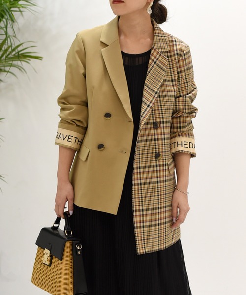 Eimee Law 袖口ロゴテープアシメチェックジャケット Mサイズ Eimee Law（エイミーロウ）の「袖口ロゴテープアシメチェック