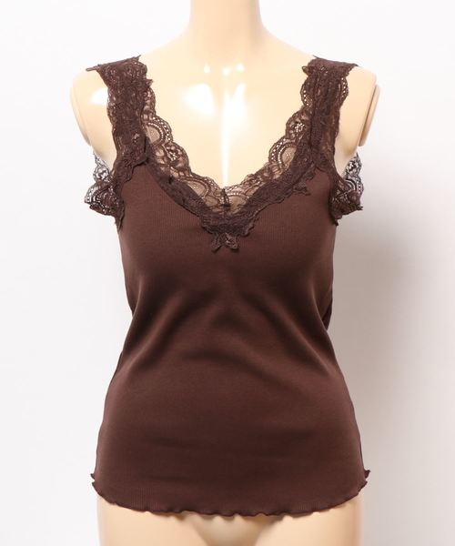 archives（アルシーヴ）の「テレコレースタンク（キャミソール・レディース・オフホワイト/ブルー/ブラック/ベージュ/グレー系その他/ブラウン・MEDIUM）」の5枚目の写真