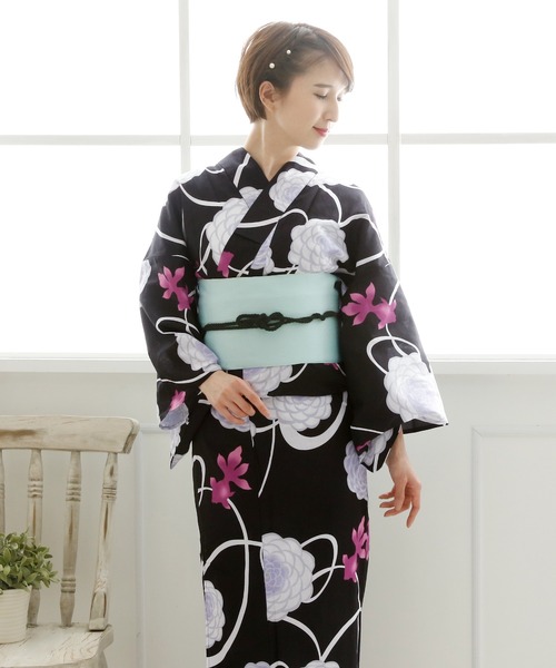 お任せ下駄・画像と同じ帯・お任せ帯締めつき◆◆上品おとな金魚の涼し波浴衣◆ お任せ下駄+お任せ帯白系+お任せ帯締め◇◇高級変わり織り浴衣