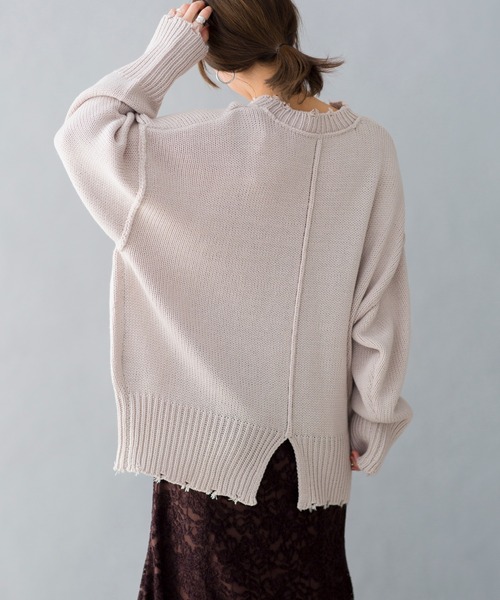 prose verse（プロズヴェール）の「センターラインダメージニット（ニット/セーター・レディース・モスグリーン/ブラック/ベージュ/ゴールド/オフホワイト/ライトベージュ/サンドベージュ・ﾌﾘ-）」の5枚目の写真