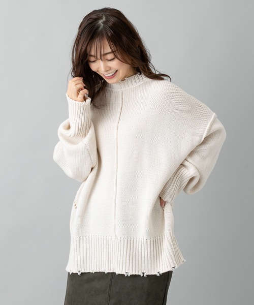 prose verse（プロズヴェール）の「センターラインダメージニット（ニット/セーター・レディース・モスグリーン/ブラック/ベージュ/ゴールド/オフホワイト/ライトベージュ/サンドベージュ・ﾌﾘ-）」の19枚目の写真