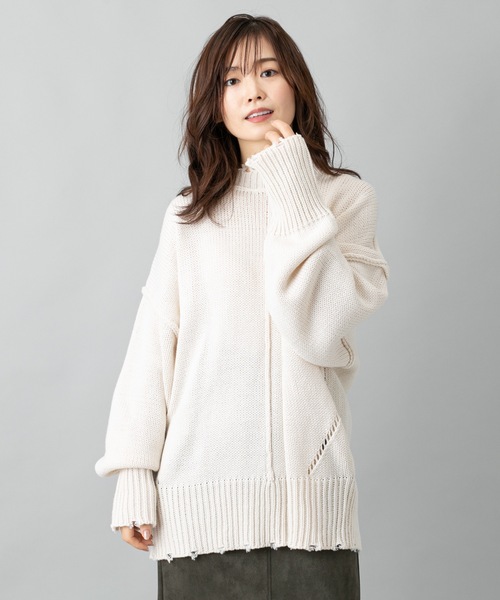 prose verse（プロズヴェール）の「センターラインダメージニット（ニット/セーター・レディース・モスグリーン/ブラック/ベージュ/ゴールド/オフホワイト/ライトベージュ/サンドベージュ・ﾌﾘ-）」の20枚目の写真