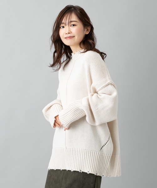 prose verse（プロズヴェール）の「センターラインダメージニット（ニット/セーター・レディース・モスグリーン/ブラック/ベージュ/ゴールド/オフホワイト/ライトベージュ/サンドベージュ・ﾌﾘ-）」の21枚目の写真