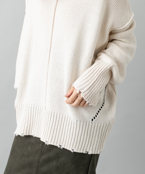 prose verse（プロズヴェール）の「センターラインダメージニット（ニット/セーター・レディース・モスグリーン/ブラック/ベージュ/ゴールド/オフホワイト/ライトベージュ/サンドベージュ・ﾌﾘ-）」の18枚目の写真