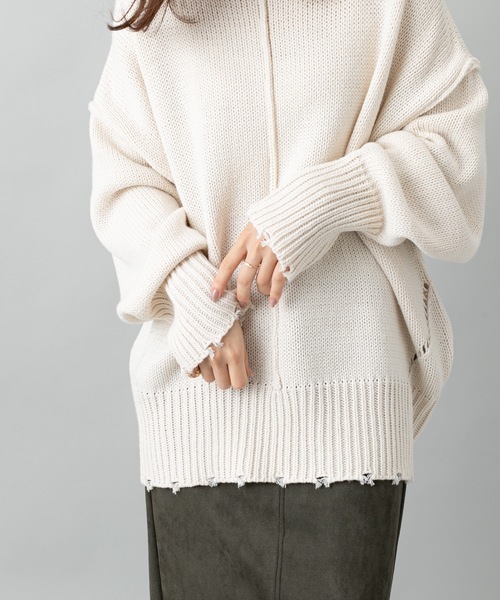 prose verse（プロズヴェール）の「センターラインダメージニット（ニット/セーター・レディース・モスグリーン/ブラック/ベージュ/ゴールド/オフホワイト/ライトベージュ/サンドベージュ・ﾌﾘ-）」の17枚目の写真
