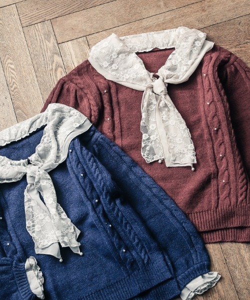 axes femme（アクシーズファム）の「シフォン×レース襟ニットプルオーバー（Tシャツ/カットソー・レディース・ワイン/ネイビー/その他・MEDIUM）」の2枚目の写真