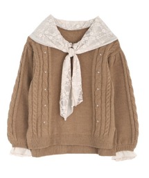 axes femme | シフォン×レース襟ニットプルオーバー(Tシャツ/カットソー)