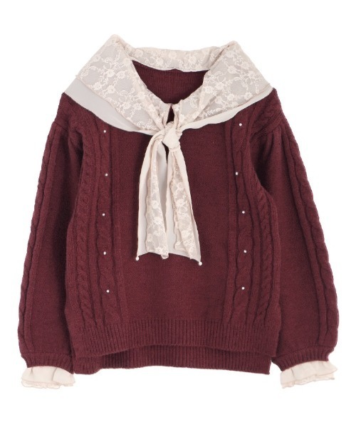 axes femme（アクシーズファム）の「シフォン×レース襟ニットプルオーバー（Tシャツ/カットソー・レディース・ワイン/ネイビー/その他・MEDIUM）」の4枚目の写真