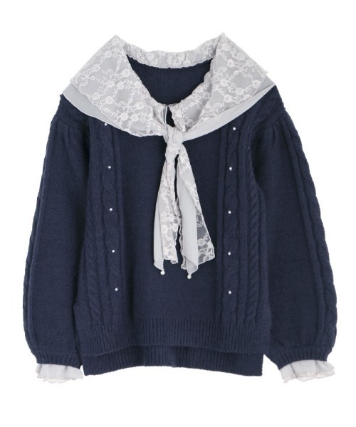 axes femme（アクシーズファム）の「シフォン×レース襟ニットプルオーバー（Tシャツ/カットソー・レディース・ワイン/ネイビー/その他・MEDIUM）」の5枚目の写真