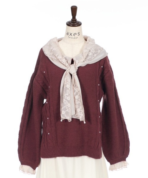 axes femme（アクシーズファム）の「シフォン×レース襟ニットプルオーバー（Tシャツ/カットソー・レディース・ワイン/ネイビー/その他・MEDIUM）」の6枚目の写真