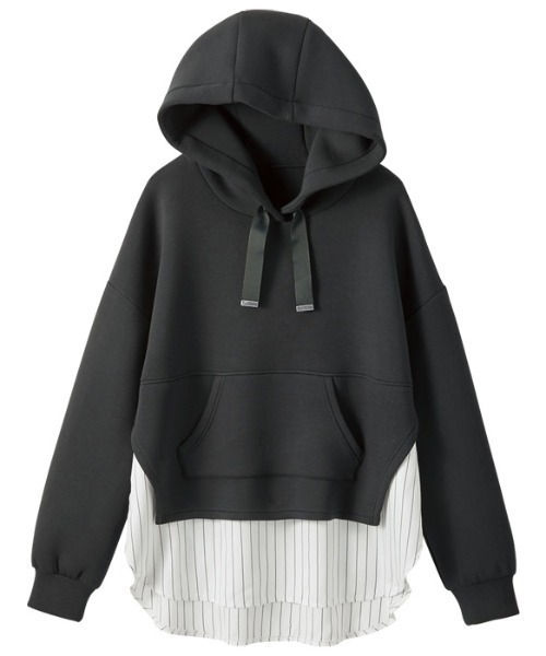 GeeRA(ジーラ)の「シャツレイヤード風ダンボールパーカー(パーカー・レディース・パープル/チャコール・MEDIUM/LARGE/X-LARGE)」の3枚目の写真