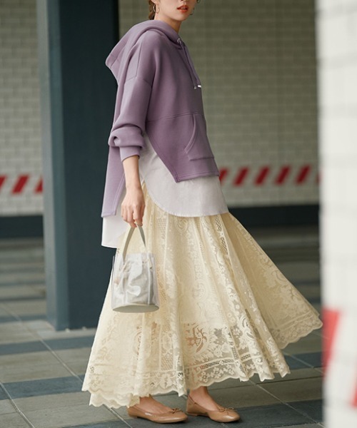 GeeRA(ジーラ)の「シャツレイヤード風ダンボールパーカー(パーカー・レディース・パープル/チャコール・MEDIUM/LARGE/X-LARGE)」の9枚目の写真