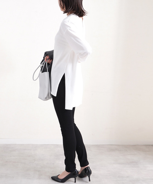 Fizz（フィズ）の「【Fizz/フィズ】　バックヘンリーネック　カットオフヘムカットソー（Tシャツ/カットソー・レディース・パープル/ベージュ/オフホワイト/ブラック・M）」の6枚目の写真