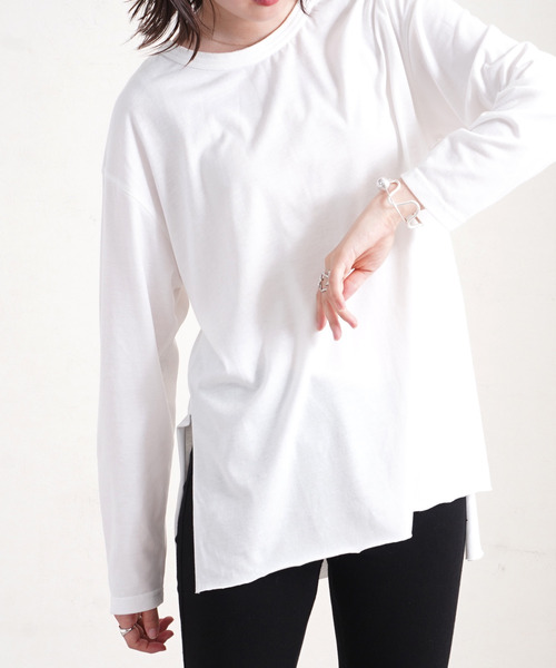 Fizz（フィズ）の「【Fizz/フィズ】　バックヘンリーネック　カットオフヘムカットソー（Tシャツ/カットソー・レディース・パープル/ベージュ/オフホワイト/ブラック・M）」の7枚目の写真