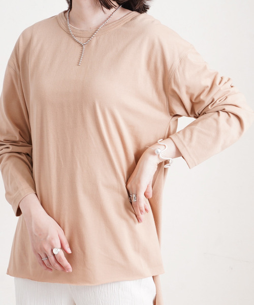 Fizz（フィズ）の「【Fizz/フィズ】　バックヘンリーネック　カットオフヘムカットソー（Tシャツ/カットソー・レディース・パープル/ベージュ/オフホワイト/ブラック・M）」の21枚目の写真