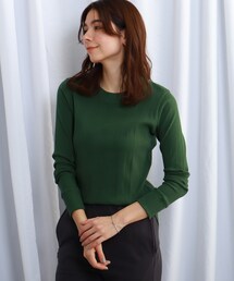 ◆【ウォッシャブル】ストレッチリブラウンドネックロングTシャツ