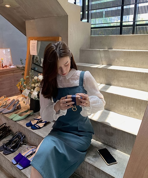 Doula Doula（ドゥーラドゥーラ）の「ジャンパースカート＋ステッチジャケットセットアップ(ジャケット＋ワンピース)（セットアップ・レディース・ベージュ/ブルー/ブラック/グレー・FREE）」の20枚目の写真