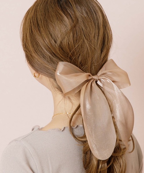 flower(フラワー)の「グロスリボンゴム(ヘアゴム・レディース・ブラウン/ベージュ・FREE)」の1枚目の写真