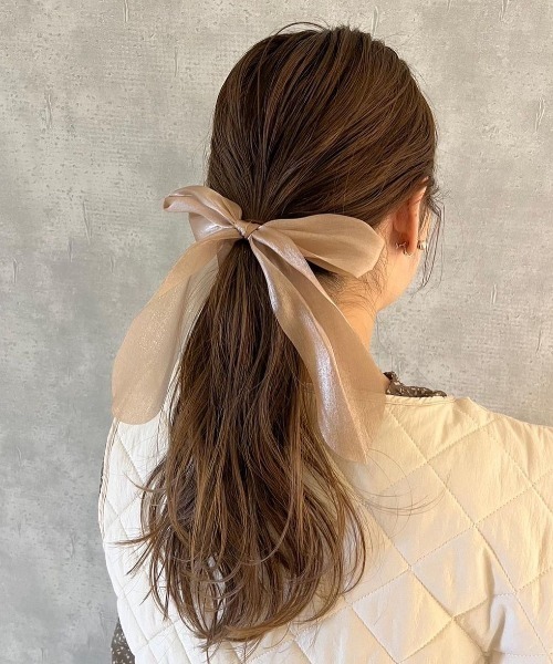 flower(フラワー)の「グロスリボンゴム(ヘアゴム・レディース・ブラウン/ベージュ・FREE)」の10枚目の写真