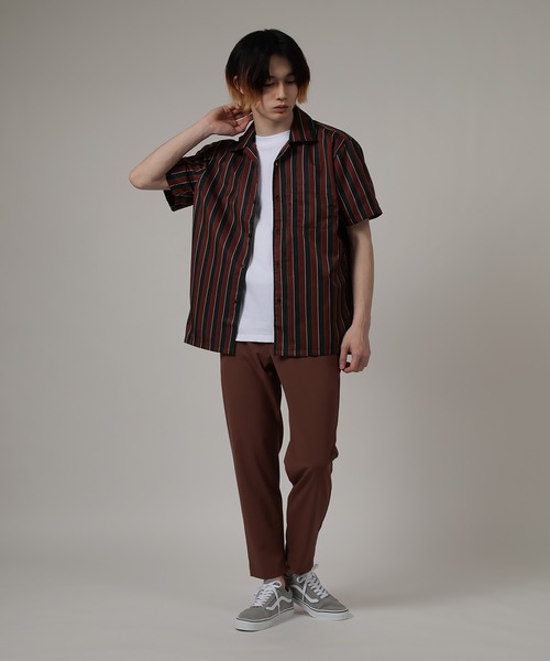 SlashDate（スラッシュデイト）の「ストライプオープンカラー半袖シャツ（シャツ/ブラウス・メンズ・ワインレッド/ホワイト/ブラック/ネイビー/グリーン・M/XL/L）」の11枚目の写真