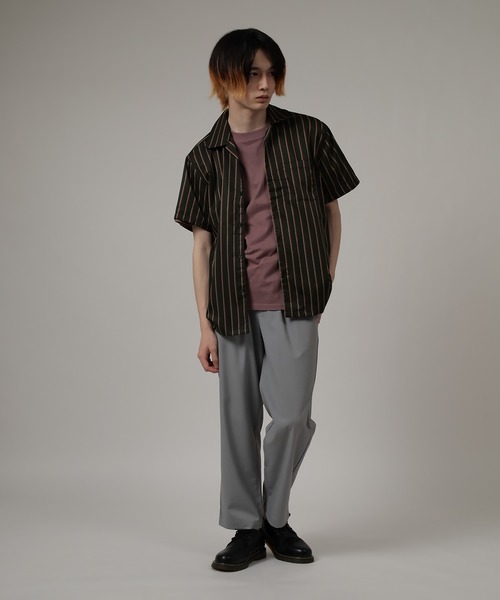 SlashDate（スラッシュデイト）の「ストライプオープンカラー半袖シャツ（シャツ/ブラウス・メンズ・ワインレッド/ホワイト/ブラック/ネイビー/グリーン・M/XL/L）」の7枚目の写真