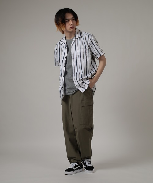 SlashDate（スラッシュデイト）の「ストライプオープンカラー半袖シャツ（シャツ/ブラウス・メンズ・ワインレッド/ホワイト/ブラック/ネイビー/グリーン・M/XL/L）」の6枚目の写真