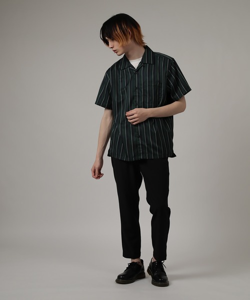 SlashDate（スラッシュデイト）の「ストライプオープンカラー半袖シャツ（シャツ/ブラウス・メンズ・ワインレッド/ホワイト/ブラック/ネイビー/グリーン・M/XL/L）」の8枚目の写真