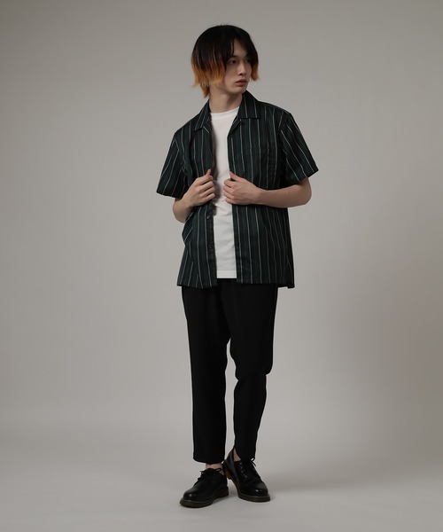 SlashDate（スラッシュデイト）の「ストライプオープンカラー半袖シャツ（シャツ/ブラウス・メンズ・ワインレッド/ホワイト/ブラック/ネイビー/グリーン・M/XL/L）」の9枚目の写真