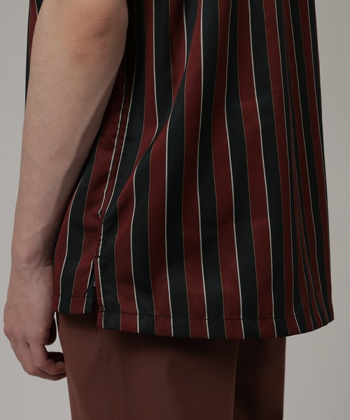 SlashDate（スラッシュデイト）の「ストライプオープンカラー半袖シャツ（シャツ/ブラウス・メンズ・ワインレッド/ホワイト/ブラック/ネイビー/グリーン・M/XL/L）」の14枚目の写真