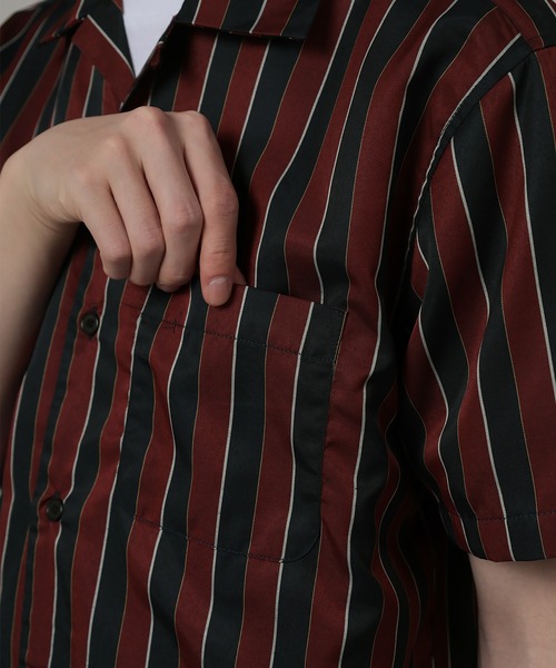 SlashDate（スラッシュデイト）の「ストライプオープンカラー半袖シャツ（シャツ/ブラウス・メンズ・ワインレッド/ホワイト/ブラック/ネイビー/グリーン・M/XL/L）」の13枚目の写真