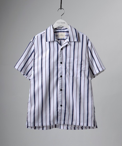 SlashDate（スラッシュデイト）の「ストライプオープンカラー半袖シャツ（シャツ/ブラウス・メンズ・ワインレッド/ホワイト/ブラック/ネイビー/グリーン・M/XL/L）」の15枚目の写真