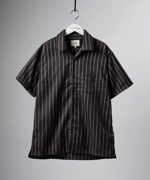 SlashDate（スラッシュデイト）の「ストライプオープンカラー半袖シャツ（シャツ/ブラウス・メンズ・ワインレッド/ホワイト/ブラック/ネイビー/グリーン・M/XL/L）」の16枚目の写真