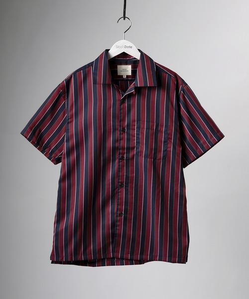 SlashDate（スラッシュデイト）の「ストライプオープンカラー半袖シャツ（シャツ/ブラウス・メンズ・ワインレッド/ホワイト/ブラック/ネイビー/グリーン・M/XL/L）」の19枚目の写真