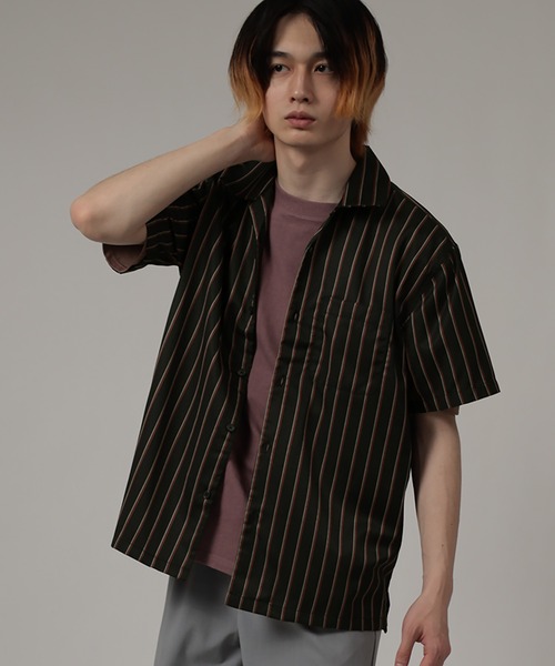 SlashDate（スラッシュデイト）の「ストライプオープンカラー半袖シャツ（シャツ/ブラウス・メンズ・ワインレッド/ホワイト/ブラック/ネイビー/グリーン・M/XL/L）」の21枚目の写真