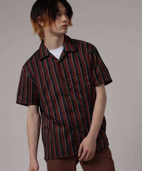 SlashDate（スラッシュデイト）の「ストライプオープンカラー半袖シャツ（シャツ/ブラウス・メンズ・ワインレッド/ホワイト/ブラック/ネイビー/グリーン・M/XL/L）」の20枚目の写真
