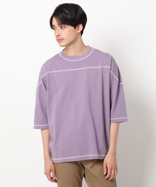 THE SHOP TK （ザ ショップ ティーケー ）の「◆コットンヘンプフットボールTシャツ（Tシャツ/カットソー・メンズ・レモンイエロー/オフホワイト/ダークオレンジ/ライトパープル/ブラック/グレー・03/02/04）」の4枚目の写真