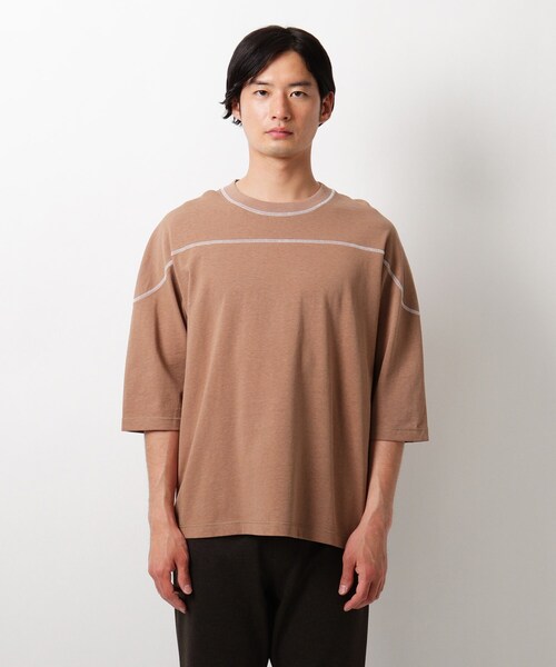 THE SHOP TK （ザ ショップ ティーケー ）の「◆コットンヘンプフットボールTシャツ（Tシャツ/カットソー・メンズ・レモンイエロー/オフホワイト/ダークオレンジ/ライトパープル/ブラック/グレー・03/02/04）」の7枚目の写真