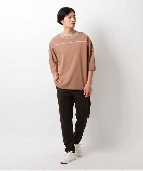 THE SHOP TK （ザ ショップ ティーケー ）の「◆コットンヘンプフットボールTシャツ（Tシャツ/カットソー・メンズ・レモンイエロー/オフホワイト/ダークオレンジ/ライトパープル/ブラック/グレー・03/02/04）」の14枚目の写真