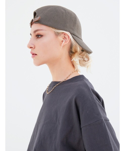 ALEXIA STAM（アリシアスタン）の「Leather Buckle Linen Cap/レザーバックルリネンキャップ（キャップ・レディース・チャコールグレー/ベージュ/アイボリー・FREE）」の5枚目の写真