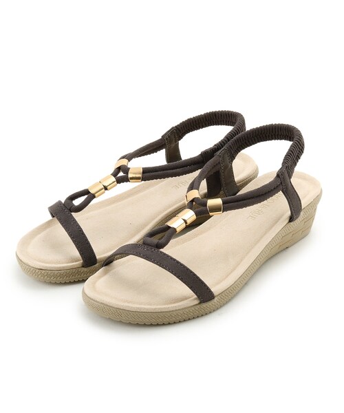 SHOO・LA・RUE（シューラルー）の「◆Tアクセバックゴムサンダル（サンダル・レディース・チャコールグレー/キャメル/ダークブラウン・25/35/45）」の2枚目の写真