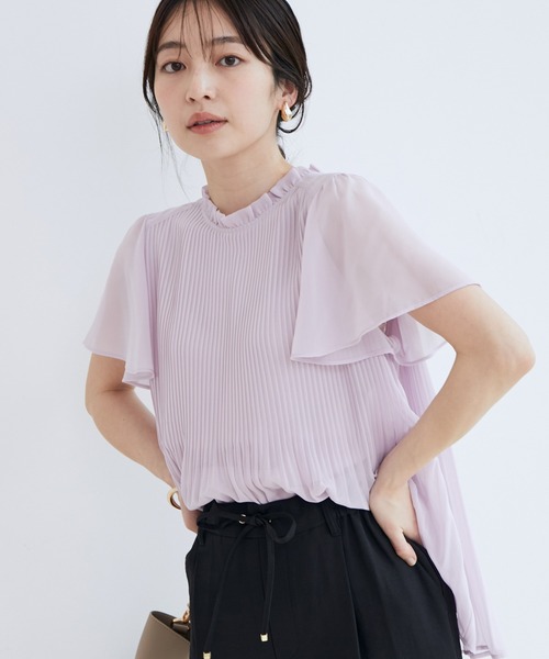 VIS（ビス）の「【洗濯機可】ドット＆無地シフォンバックリボンブプリーツブラウス（シャツ/ブラウス・レディース・ブラック/オフホワイト/ミント/ベージュ系その他/ラベンダー/ネイビー/ホワイト系その他・FREE）」の7枚目の写真